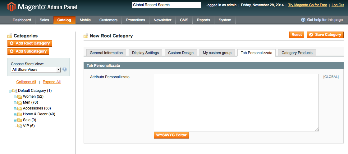 Attributo Custom Magento Categories
