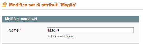 Maglia Gestione Set di attributi Attributi Catalogo Magento Admin