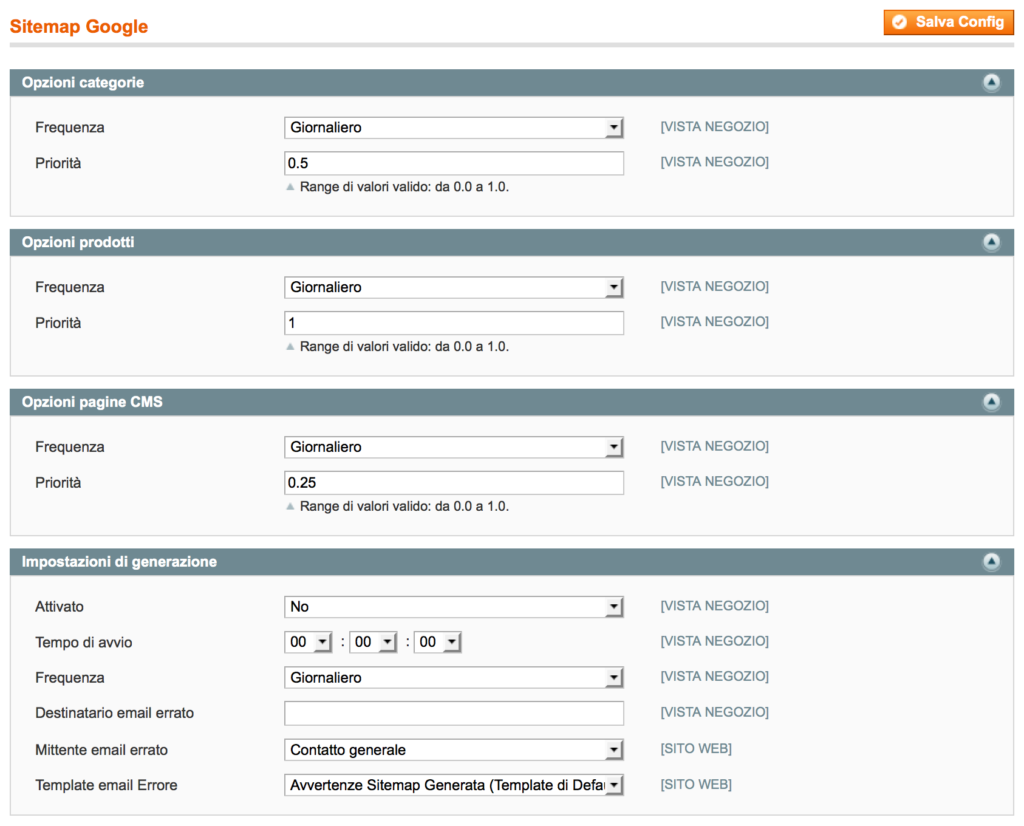 Configurazione Sitemap Magento