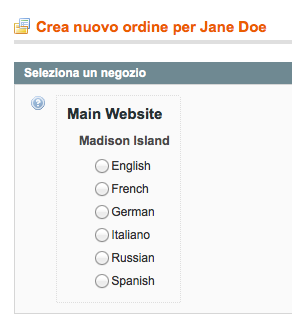 selezione negozio per l'ordine magento