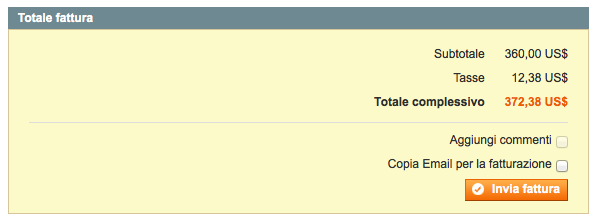 invia fattura ordine magento