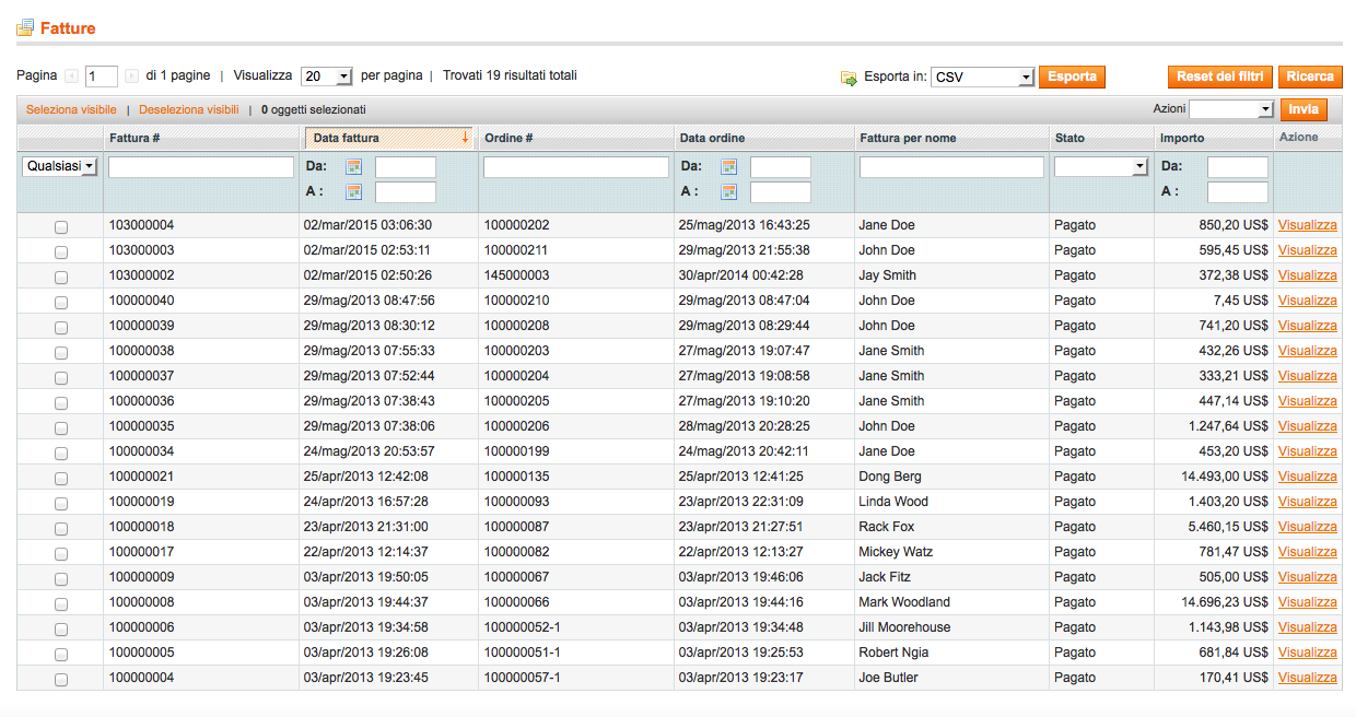 elenco fatture complete