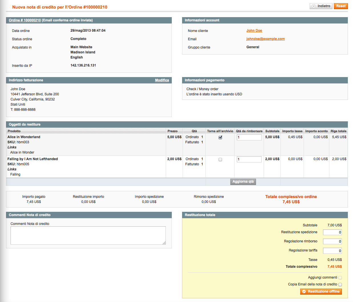 note di credito magento