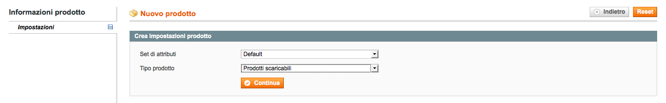 scelta prodotto scaricabile
