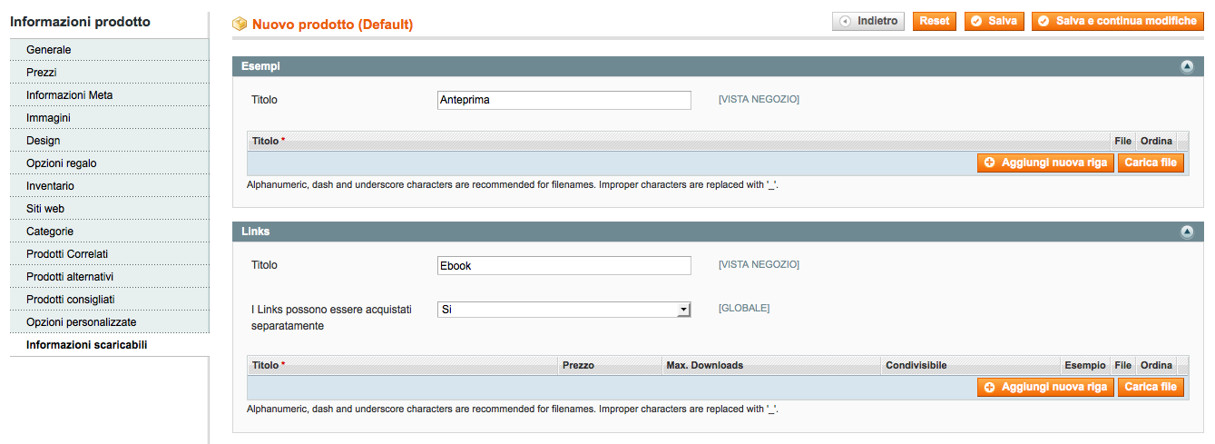 informazioni scaricabili magento