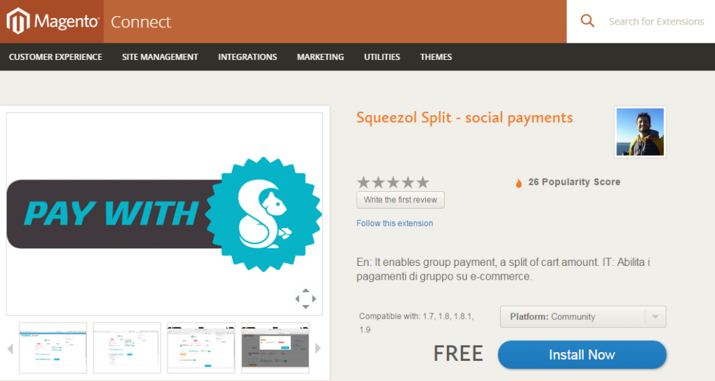 Squeezol Split social payments Magento Connect