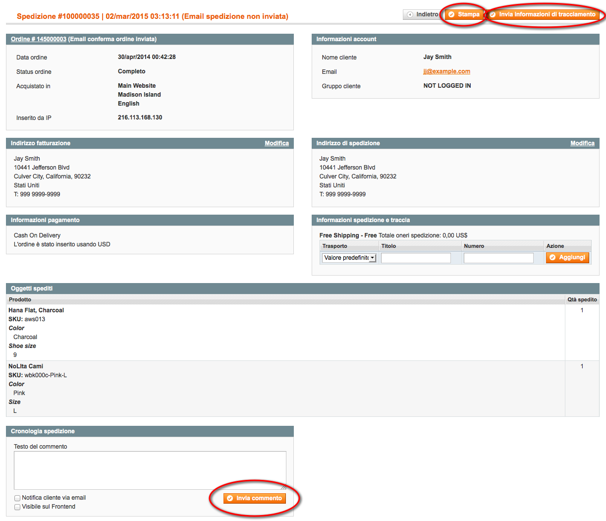 informazioni spedizioni