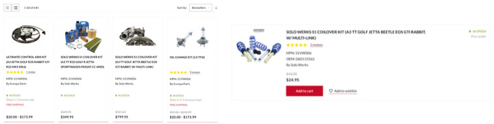 griglia e lista prodotti