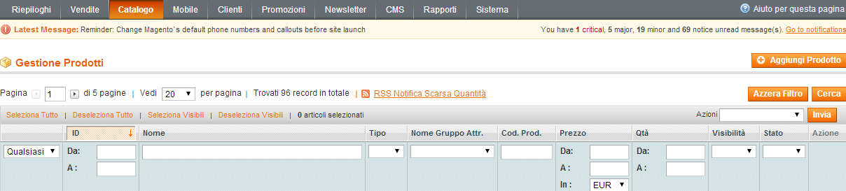 Inserimento prodotti Magento