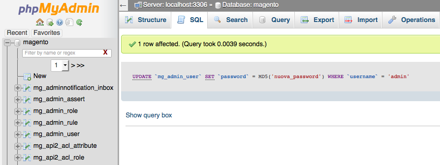 Cambiare la password dal database di magento