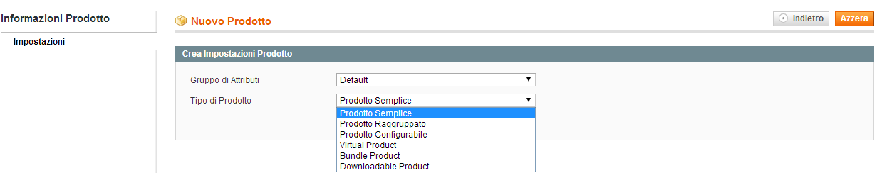 scelta prodotto magento