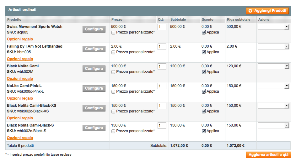 articoli ordinati magento