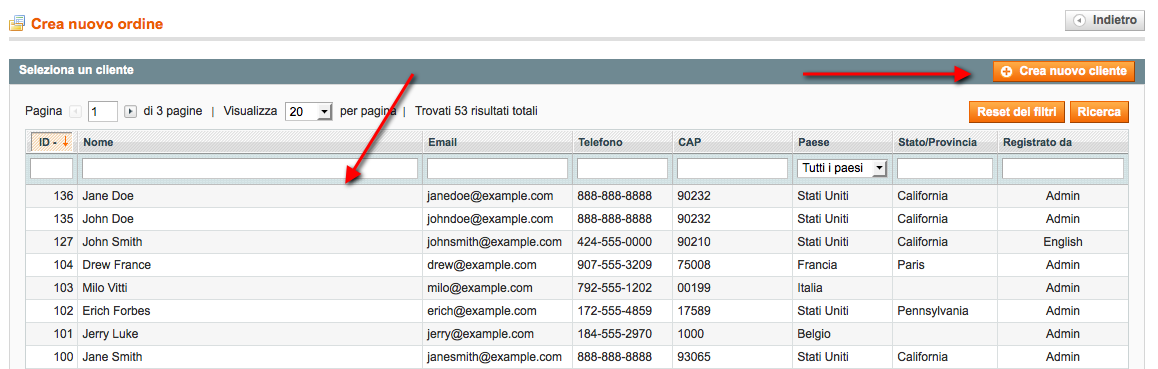 creare nuovo ordine cliente