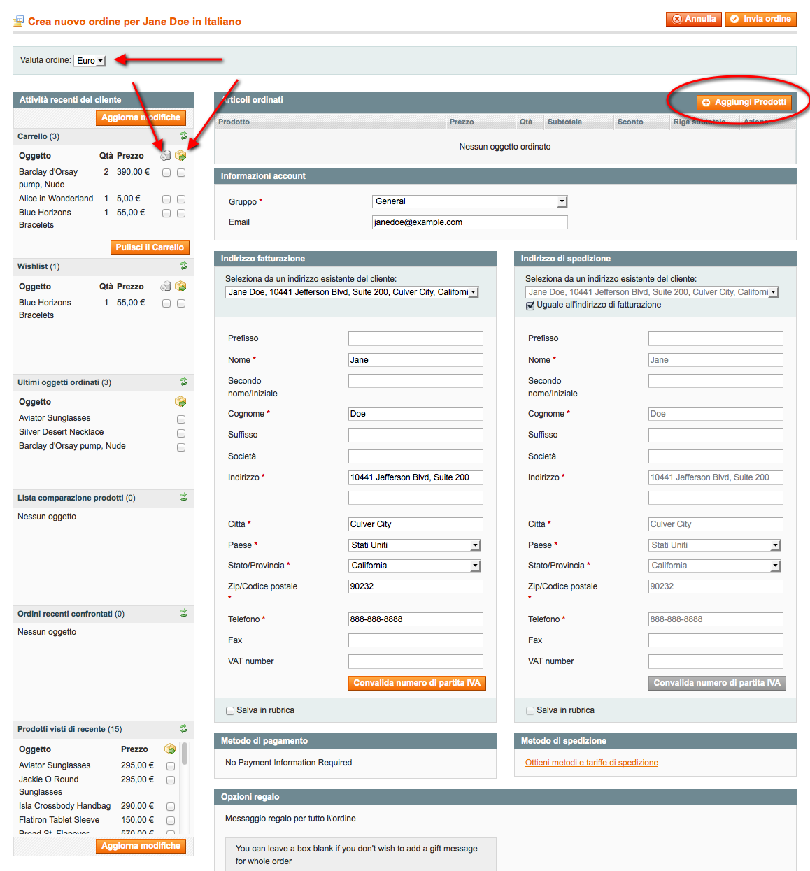 creare nuovo ordine magento