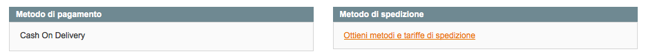 metodo di pagamento e di spedizione