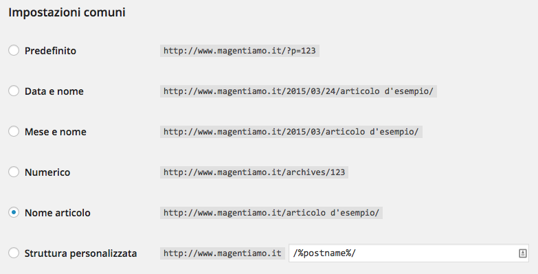 impostazioni generali wordpress