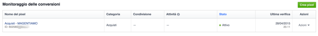 Codice Pixe Facebook Magento