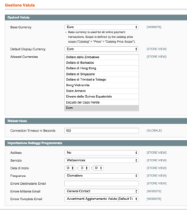 COme impostare le valute in Magento