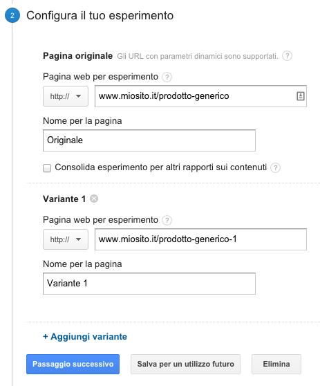 configurazione A/B test