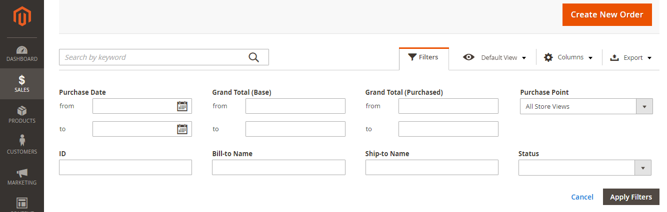 filtro dettaglio-magento2-ordini
