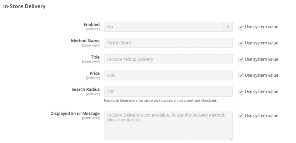 configurazione spedizione in store