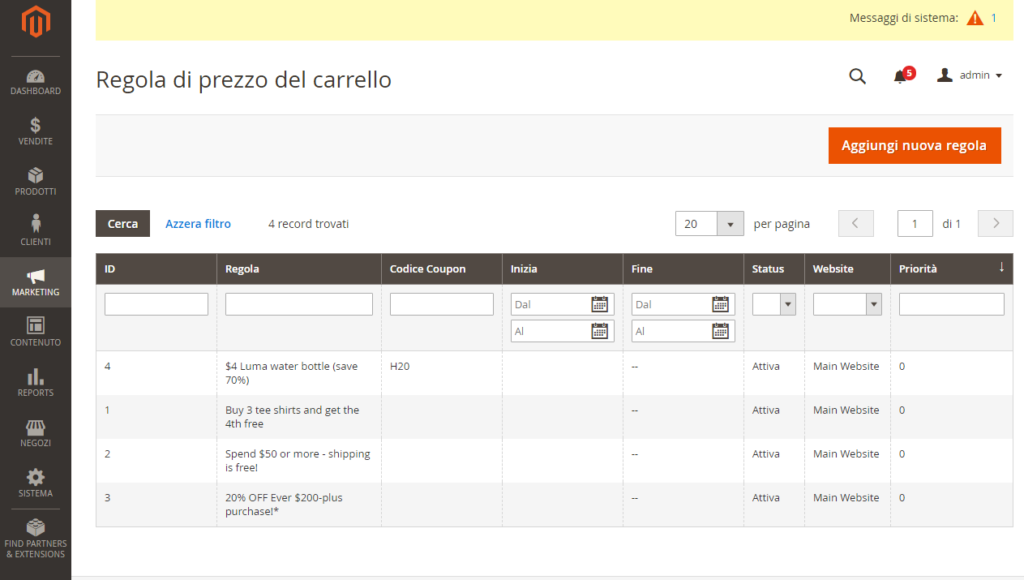 REGOLA DI PREZZO CARRELLO