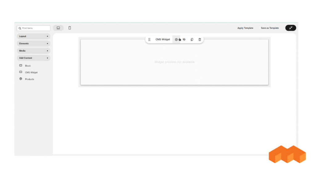 schermata modulo Mage-Os pagebuilder widget