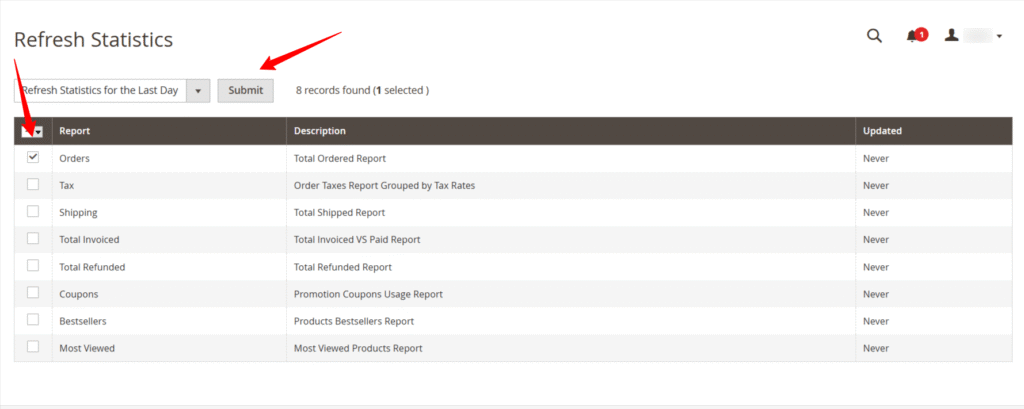 refresh delle statistiche